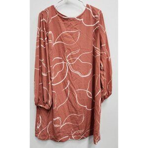 A New Day Womens Shift Dress Plus Size XXL Red White Printed Balloon Sleeve NWT